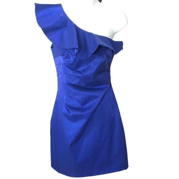 Laundry by Shelli Segal royal blue one shoulder ruffle top formal dress size 2 - Picture 2 of 9